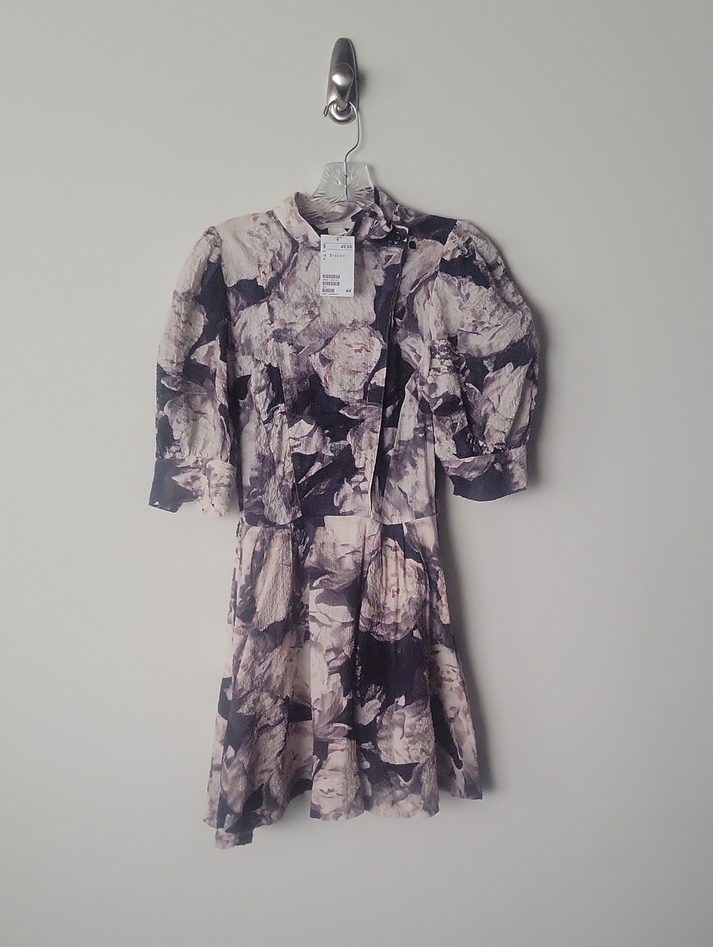 NWT H&M Floral Puff Sleeve Mini Dress High Neck Regency Victorian Romantic XS 2